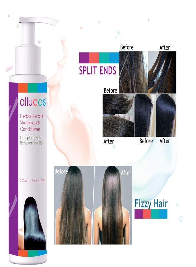 ALLUCOS Herbal Keratin Shampoo & Conditioner - Anti-Dandruff, Anti-Hair Fall & Thickening | Controls Dry & Frizzy Hair | Sulfate & Paraben Free | For All Hair Types | 200ml (Pack of 1) - Image 4
