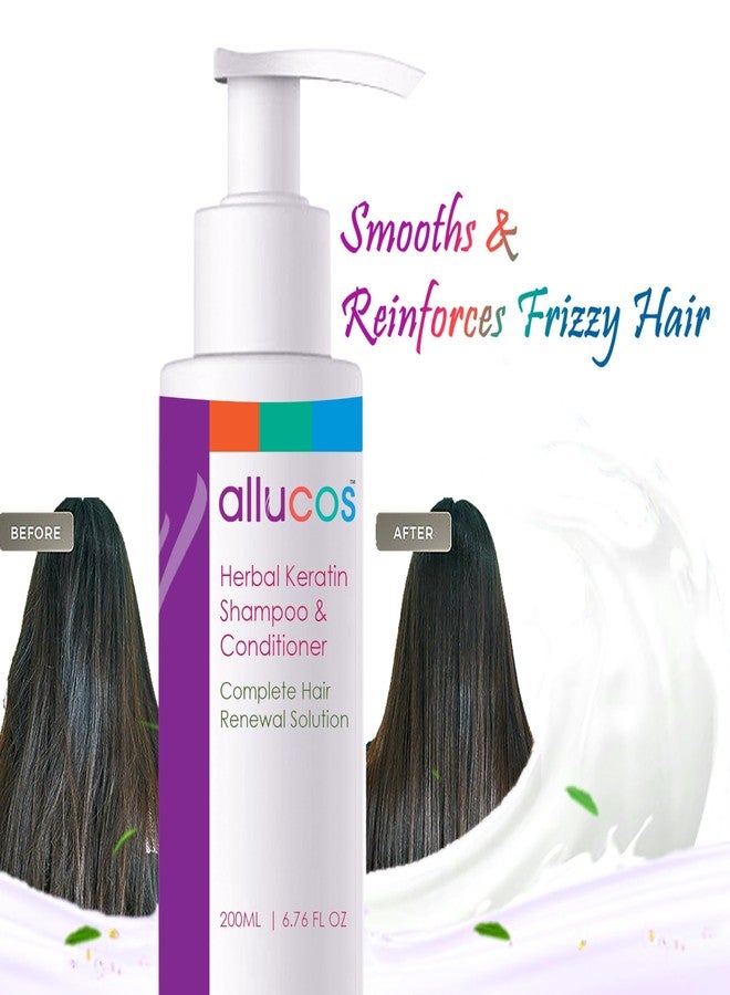 ALLUCOS Herbal Keratin Shampoo & Conditioner - Anti-Dandruff, Anti-Hair Fall & Thickening | Controls Dry & Frizzy Hair | Sulfate & Paraben Free | For All Hair Types | 200ml (Pack of 1) - Image 5