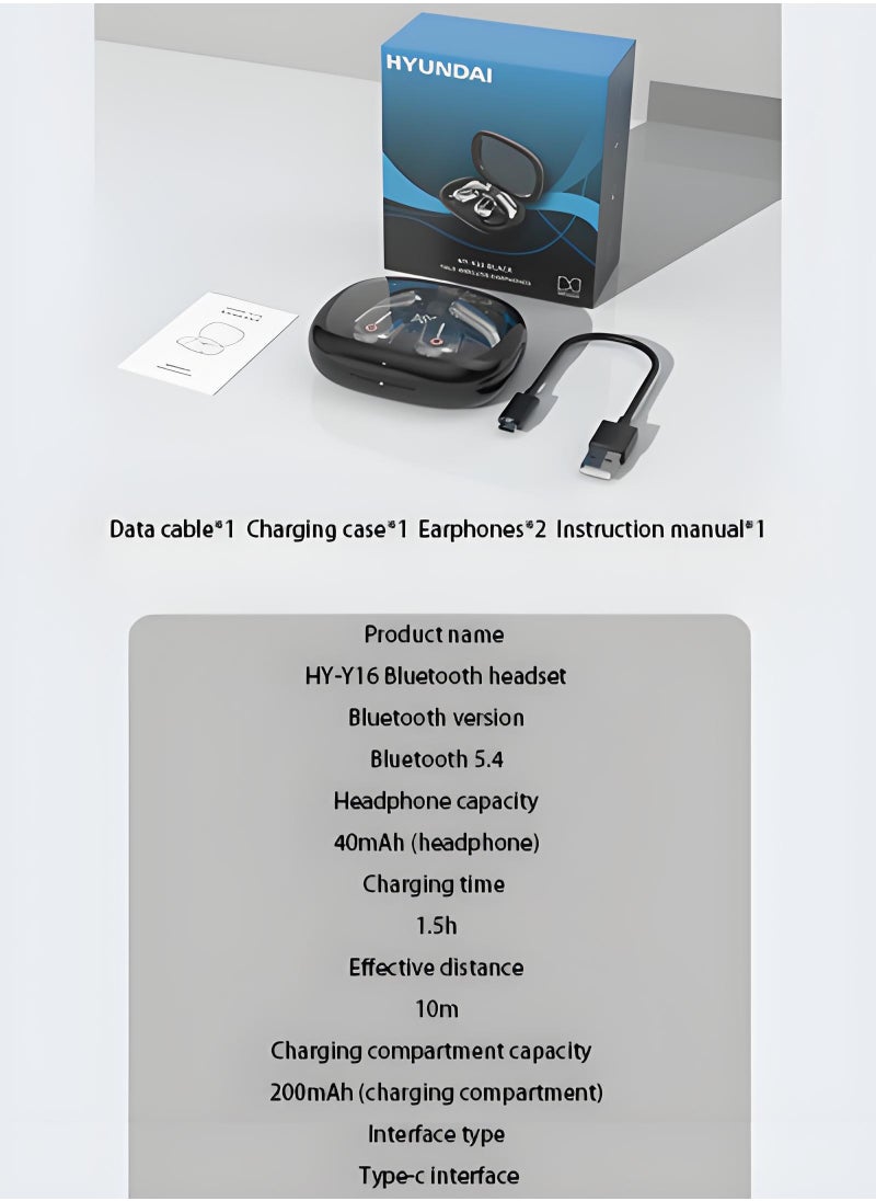 HYUNDAI - AI Translator TWS Bluetooth Headset Display Power Noise Reduction Ear-Hanging Sports Wireless Bluetooth Headset - Cool Black - Image 1