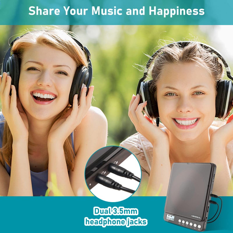 MONODEAL CD Player Portable, MONODEAL Portable Rechargeable Player with Dual Headphones Jack, Small Anti-Skip CD Player for Car/Travel/Home, Personal CD Player for Adults Kids (Dark Brown) - Image 3
