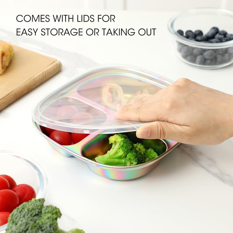AIEVE Stainless Steel Kids Plates, Pack of 4 Stainless Steel Divided Toddler Plate with Lids - Image 5