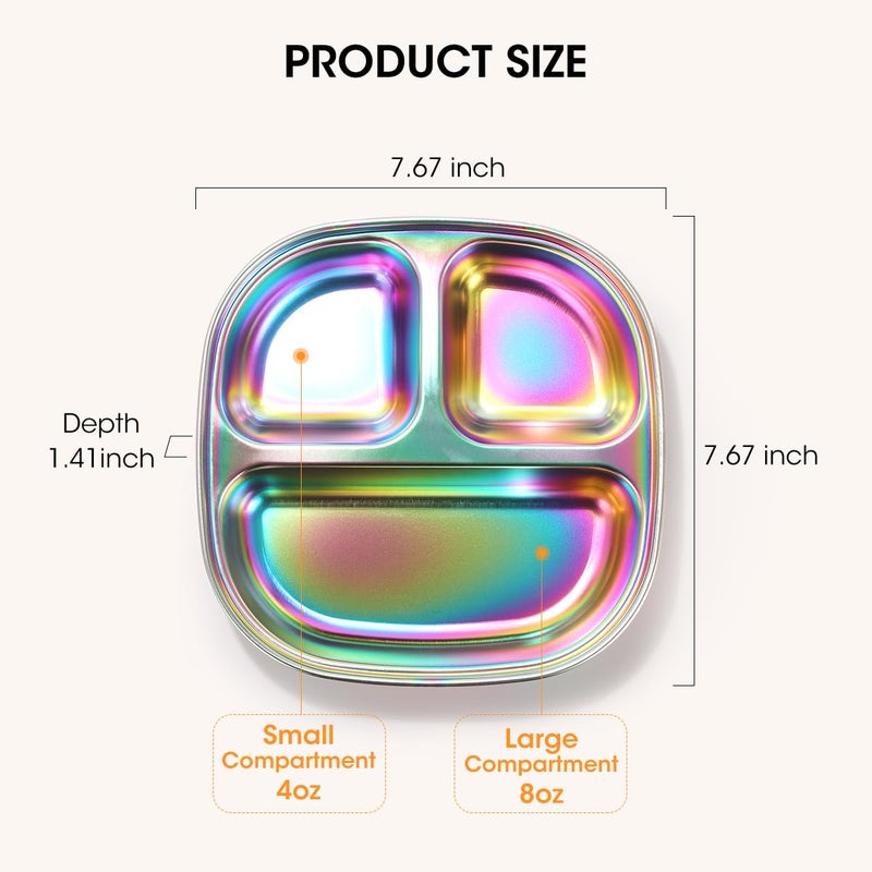 AIEVE Stainless Steel Kids Plates, Pack of 4 Stainless Steel Divided Toddler Plate with Lids - Image 4