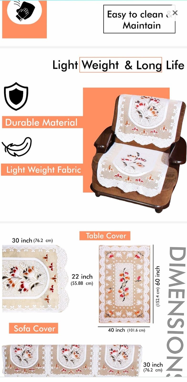 RENVA Cotton Sofa Cover Set for 5 Seater/3 Seater | Floral Printed Sofa Slipcover for Living Room | Soft & Washable Sofa Protector (Orange, 3 Seater) - Image 4