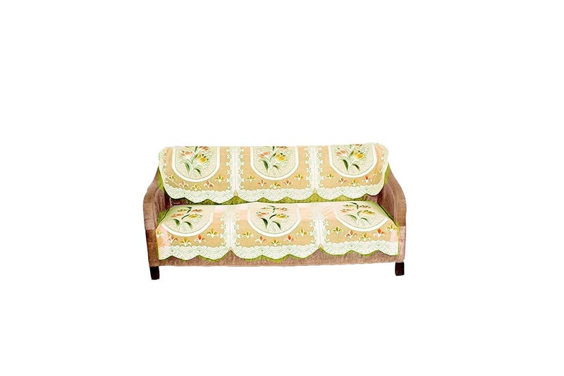 RENVA Cotton Sofa Cover Set for 5 Seater/3 Seater | Floral Printed Sofa Slipcover for Living Room | Soft & Washable Sofa Protector (Orange, 3 Seater) - Image 1