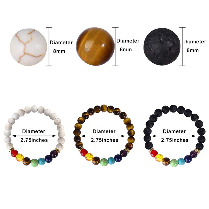 ONESING 3 Pcs Chakra Bracelets for Women Rock 7 Chakras Crystals and Healing Stones Bracelets 8mm Crystal Bracelets Yoga Beaded Bracelets for Women Men Essential Oil Diffuser - Image 3