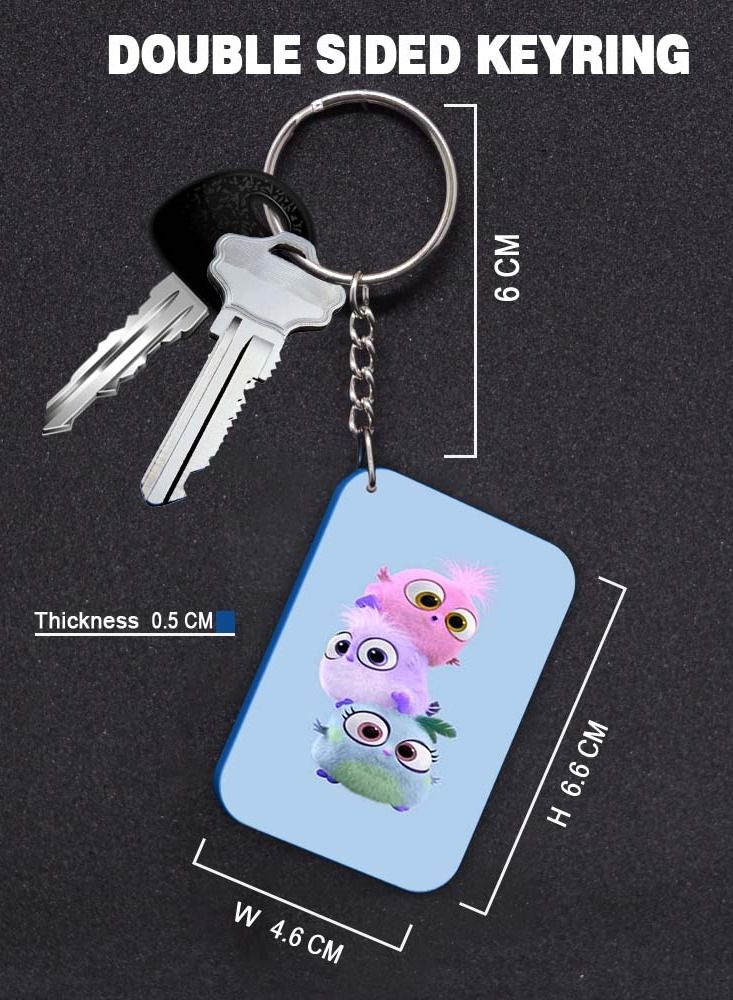 Service Zone Keychain Small Gift To Love One Rectangle Shape With Double Side Print Cartoon Character 
