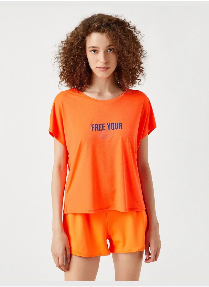 KOTON Slogan Printed T-Shirt Crew Neck