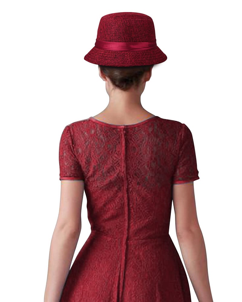 CROWN GUIDE 1920s Gatsby Church Cloche Derby Hats for Women Ladies Bow Bucket Wedding Bowler Hats Tea Party Red - Image 4