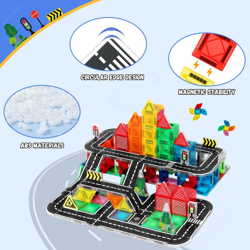 Magnetic Building Blocks Track Race Car Set 40 Pieces Includes Road Signs STEM Toy Educational Birthday Gift For Boys And Girls Learning Activity - Image 3