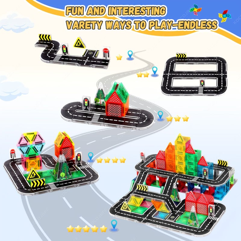 Magnetic Building Blocks Track Race Car Set 40 Pieces Includes Road Signs STEM Toy Educational Birthday Gift For Boys And Girls Learning Activity - Image 4