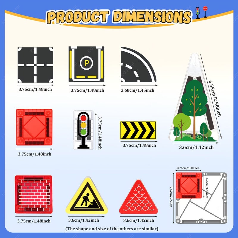 Magnetic Building Blocks Track Race Car Set 40 Pieces Includes Road Signs STEM Toy Educational Birthday Gift For Boys And Girls Learning Activity - Image 2