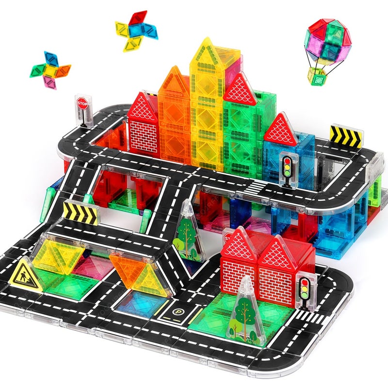 Magnetic Building Blocks Track Race Car Set 40 Pieces Includes Road Signs STEM Toy Educational Birthday Gift For Boys And Girls Learning Activity - Image 1
