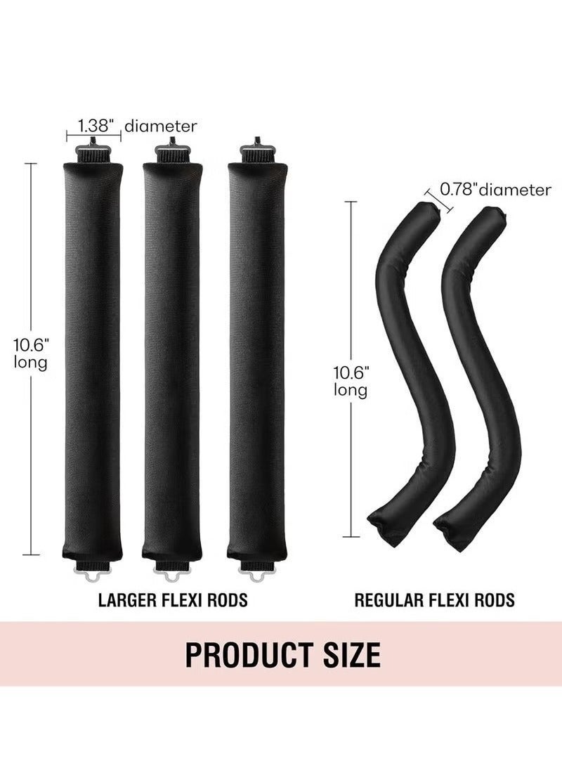 Heatless Hair Curler 3 Pack Black Flexi Rods with Hook Heatless Curling Rod for All Hair Types No Heat Curlers to Sleep In Overnight Heatless Curls for Blowout Hair - Image 3