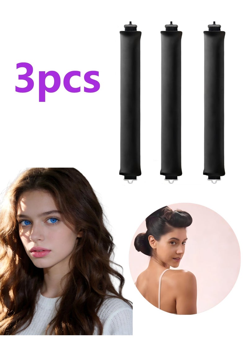 Heatless Hair Curler 3 Pack Black Flexi Rods with Hook Heatless Curling Rod for All Hair Types No Heat Curlers to Sleep In Overnight Heatless Curls for Blowout Hair - Image 1