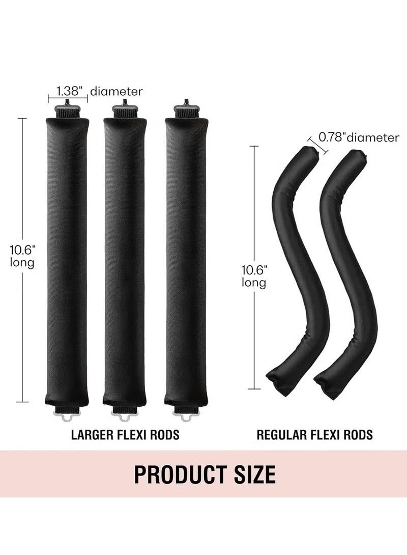 Heatless Hair Curler 3 Pack Black Flexi Rods with Hook Heatless Curling Rod for All Hair Types No Heat Curlers to Sleep In Overnight Heatless Curls for Blowout Hair - Image 3