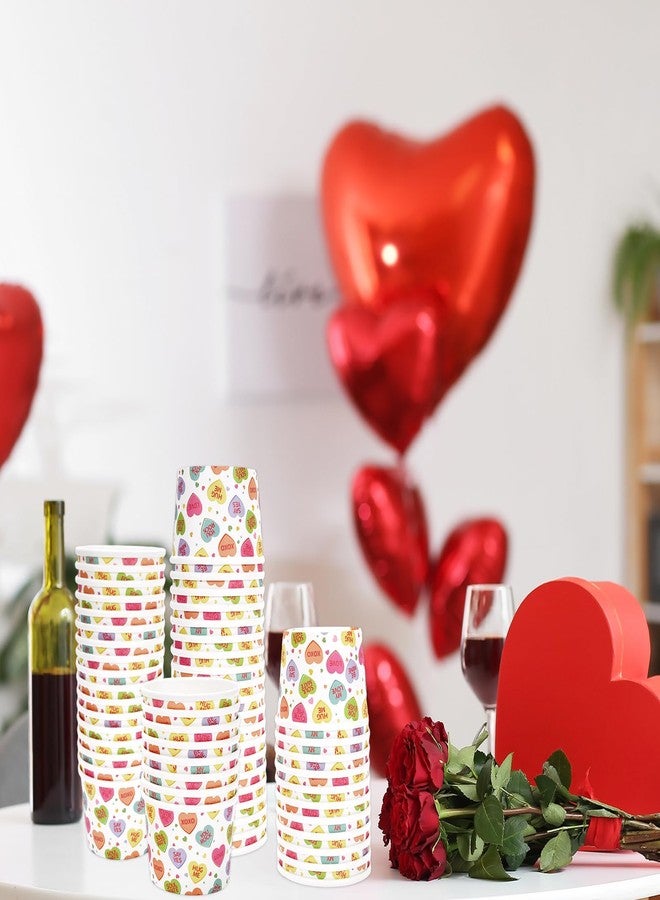 Whaline أكواب الوجبات الخفيفة بمناسبة عيد الحب من واهلين 50 قطعة سعة 8 أونصات وعاء آيس كريم على شكل قلب محادثة بألوان قلوب ملونة عبارات قابلة للتخلص منها لأطعمة ساخنة أو باردة لوازم الحفلات - Image 4