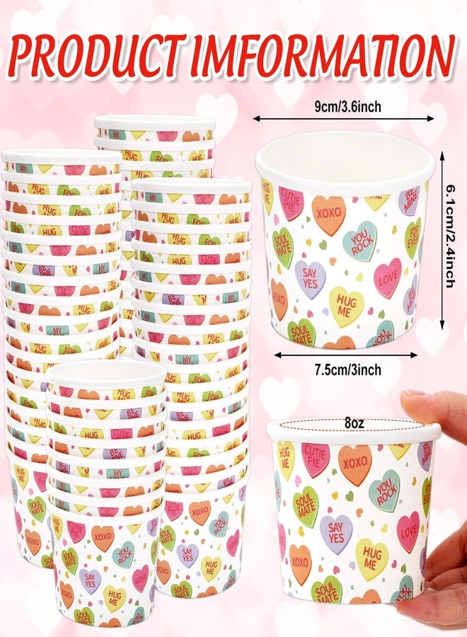 Whaline أكواب الوجبات الخفيفة بمناسبة عيد الحب من واهلين 50 قطعة سعة 8 أونصات وعاء آيس كريم على شكل قلب محادثة بألوان قلوب ملونة عبارات قابلة للتخلص منها لأطعمة ساخنة أو باردة لوازم الحفلات - Image 2