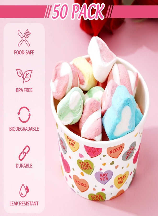 Whaline أكواب الوجبات الخفيفة بمناسبة عيد الحب من واهلين 50 قطعة سعة 8 أونصات وعاء آيس كريم على شكل قلب محادثة بألوان قلوب ملونة عبارات قابلة للتخلص منها لأطعمة ساخنة أو باردة لوازم الحفلات - Image 3