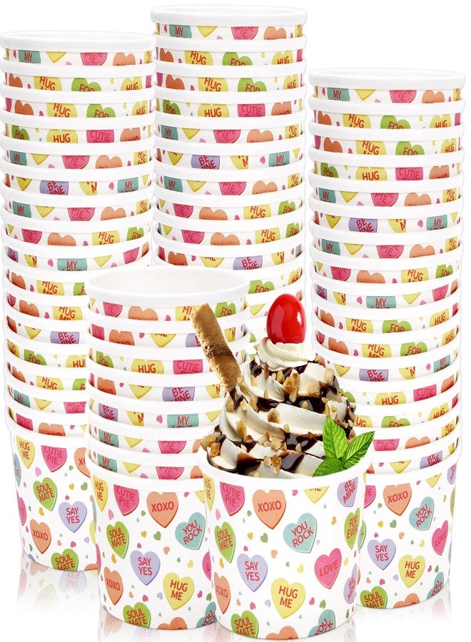 Whaline أكواب الوجبات الخفيفة بمناسبة عيد الحب من واهلين 50 قطعة سعة 8 أونصات وعاء آيس كريم على شكل قلب محادثة بألوان قلوب ملونة عبارات قابلة للتخلص منها لأطعمة ساخنة أو باردة لوازم الحفلات - Image 1