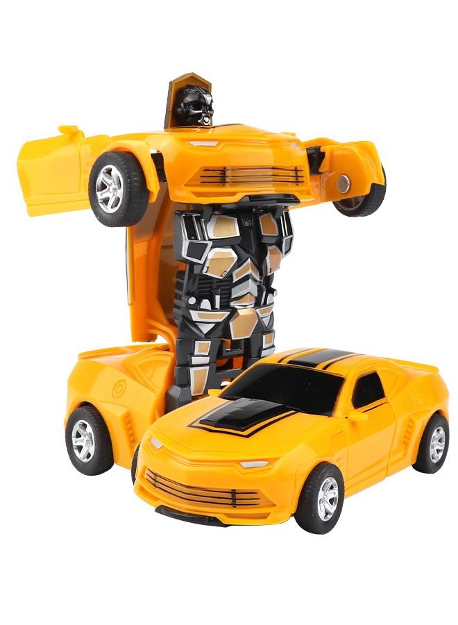 Transforming Toys Car, Robot Car Toy 2 in 1 Deformation Car, Camaro Car Model Friction Powered Car Toy for 2 + Years Kids Girl Boys Yellow/Black  - Image 1