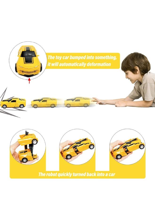 Transforming Toys Car, Robot Car Toy 2 in 1 Deformation Car, Camaro Car Model Friction Powered Car Toy for 2 + Years Kids Girl Boys Yellow/Black  - Image 2