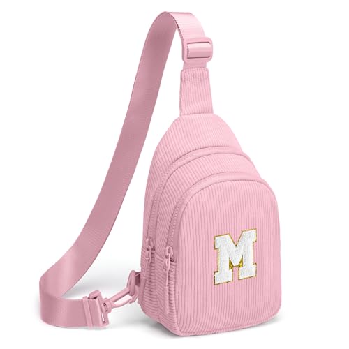 Viverte Small Corduroy Sling Bag Initial Crossbody Bag Fanny Pack for Girls Personalized Birthday Gifts for Teen Girls Gifts Trendy Stuff Teen Purse Cute Stuff for Girls (Pink-M) - Image 1