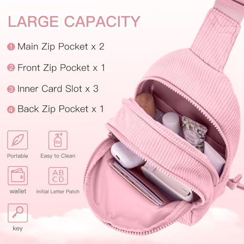Viverte Small Corduroy Sling Bag Initial Crossbody Bag Fanny Pack for Girls Personalized Birthday Gifts for Teen Girls Gifts Trendy Stuff Teen Purse Cute Stuff for Girls (Pink-M) - Image 3