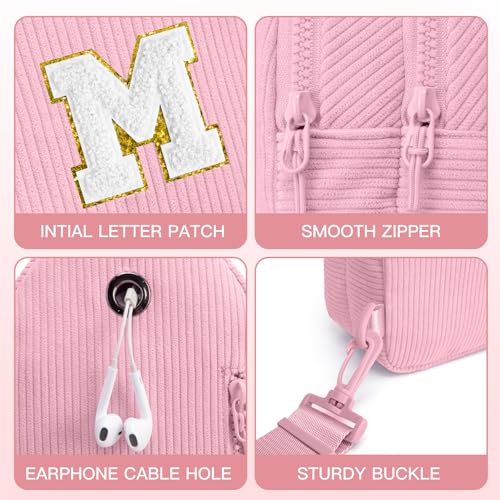 Viverte Small Corduroy Sling Bag Initial Crossbody Bag Fanny Pack for Girls Personalized Birthday Gifts for Teen Girls Gifts Trendy Stuff Teen Purse Cute Stuff for Girls (Pink-M) - Image 5