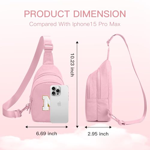 Viverte Small Corduroy Sling Bag Initial Crossbody Bag Fanny Pack for Girls Personalized Birthday Gifts for Teen Girls Gifts Trendy Stuff Teen Purse Cute Stuff for Girls (Pink-M) - Image 4