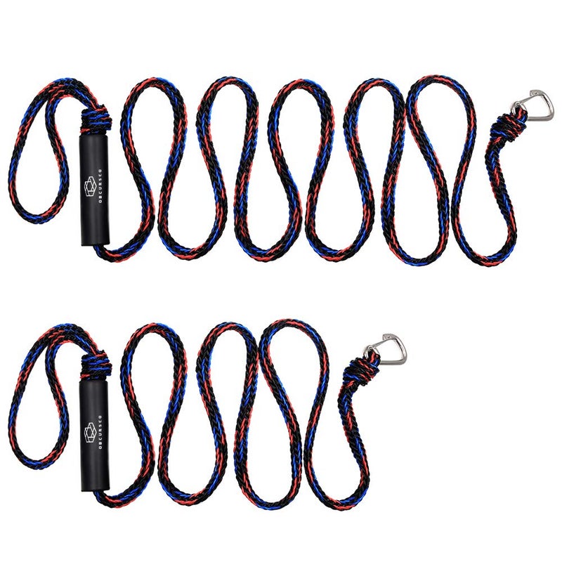 Obcursco PWC Boat Dock Lines 12x 7ft 14ft Jet Ski Mooring Dock Line Tie Pontoon Accessories for Waverunner Kayak Tow Lines with 316 Stainless Steel Clip BlackRedBlue