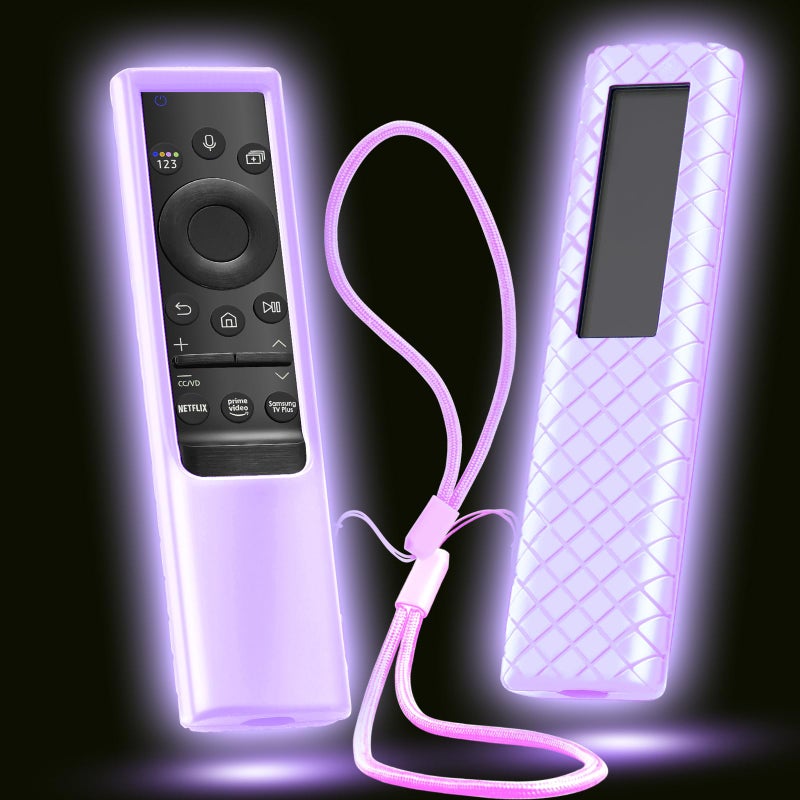 Silicloak Cover for Samsung Solar Remote, Case Compatible with Samsung Smart TV Remote Control Glow in The Dark Universal Silicone Skin Sleeve with Lanyard Purple - Image 1