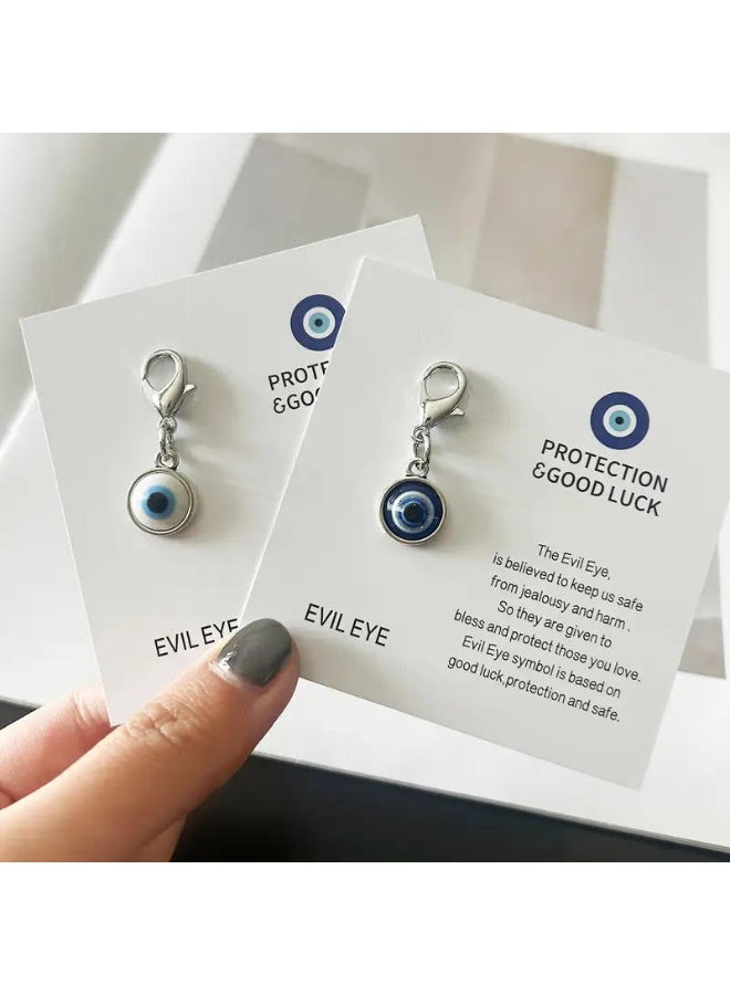 2PCS.Zinc Alloy Blue Evil Eye Keychain Protection Good Luck Charm Car Key Backpack Hanging Decoration Unisex Gift - Image 3
