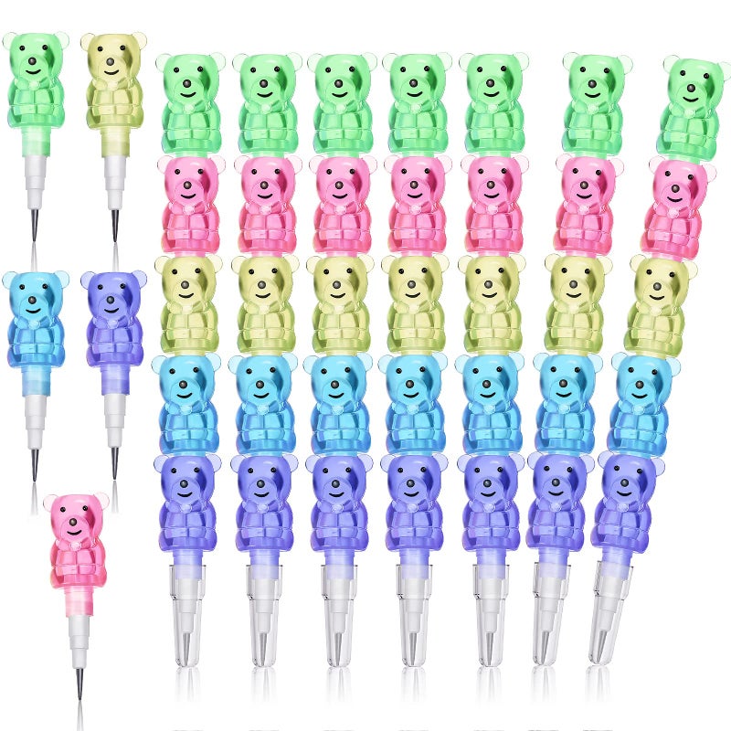 Chinco 20 Pieces Stackable Plastic Bear Pencils Stacking Point Pencils 5 in 1 Colored Party Favors for Birthday Party Supplies Goodie Bag Filler School Fun Equipment - Image 3