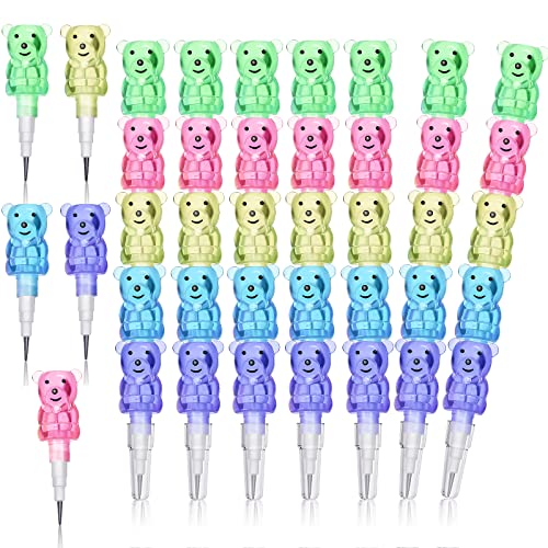 Chinco 20 Pieces Stackable Plastic Bear Pencils Stacking Point Pencils 5 in 1 Colored Party Favors for Birthday Party Supplies Goodie Bag Filler School Fun Equipment - Image 1