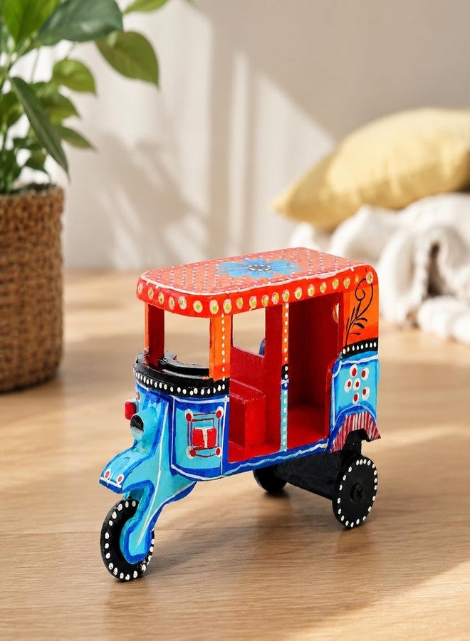 Toolart® Wooden Handcrafted Hand-Painted Auto Rickshaw Toy for Kids | Traditional Push & Pull Wooden Toy Showpiece | Best Birthday Return Gift (Small_Auto_Parent) (09) - Image 1