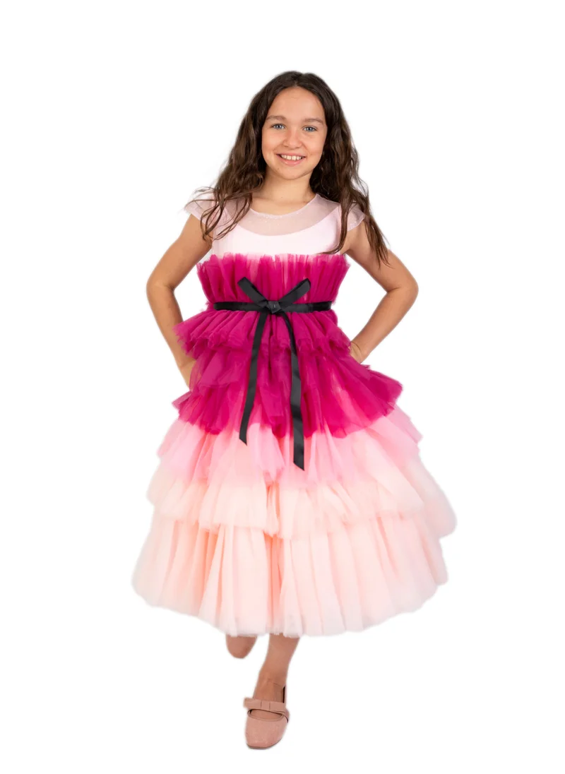 D'Daniela Magdalena Pink with black belt short Party Dress -vip collection