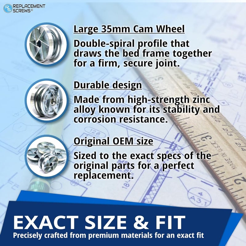 ReplacementScrews Bed Frame Cam Wheel Locks Compatible with IKEA Part 114670 (MALM, SONGESAND, BRIMNES) (Pack of 4) - Image 3