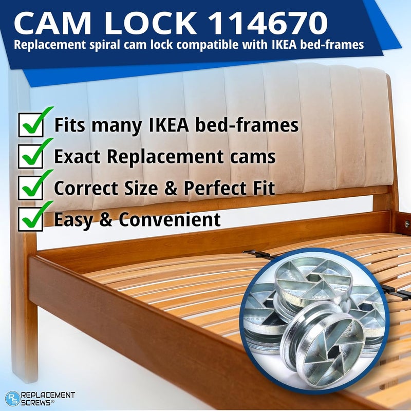 ReplacementScrews Bed Frame Cam Wheel Locks Compatible with IKEA Part 114670 (MALM, SONGESAND, BRIMNES) (Pack of 4) - Image 2