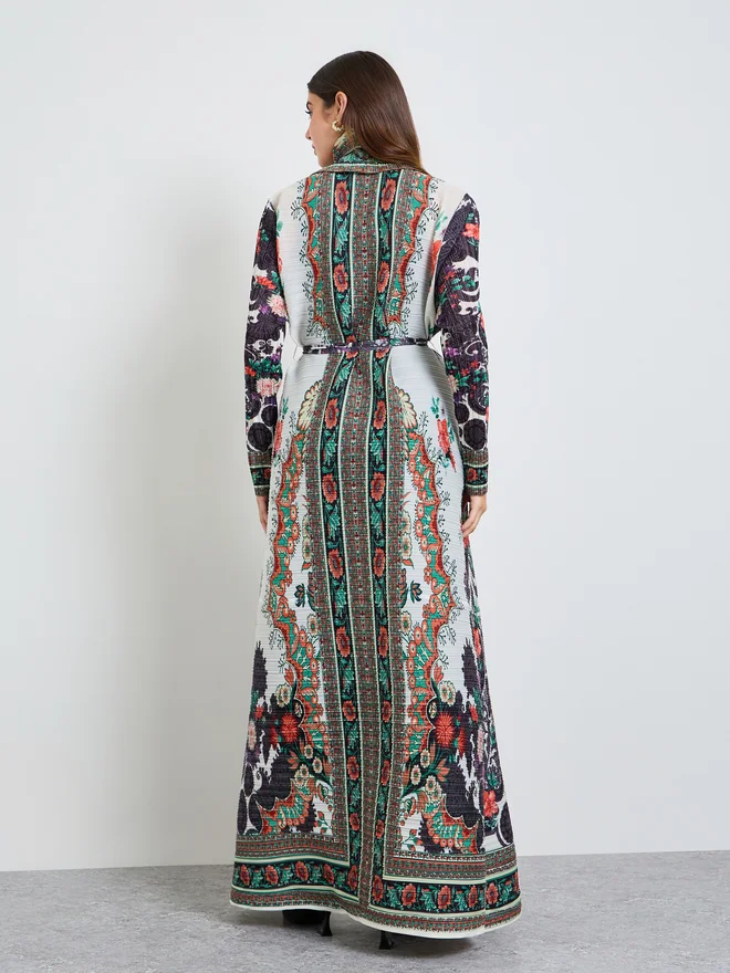 Take Two  Printed Textured Pleated Open Front Abaya for Women | Best Price UAE