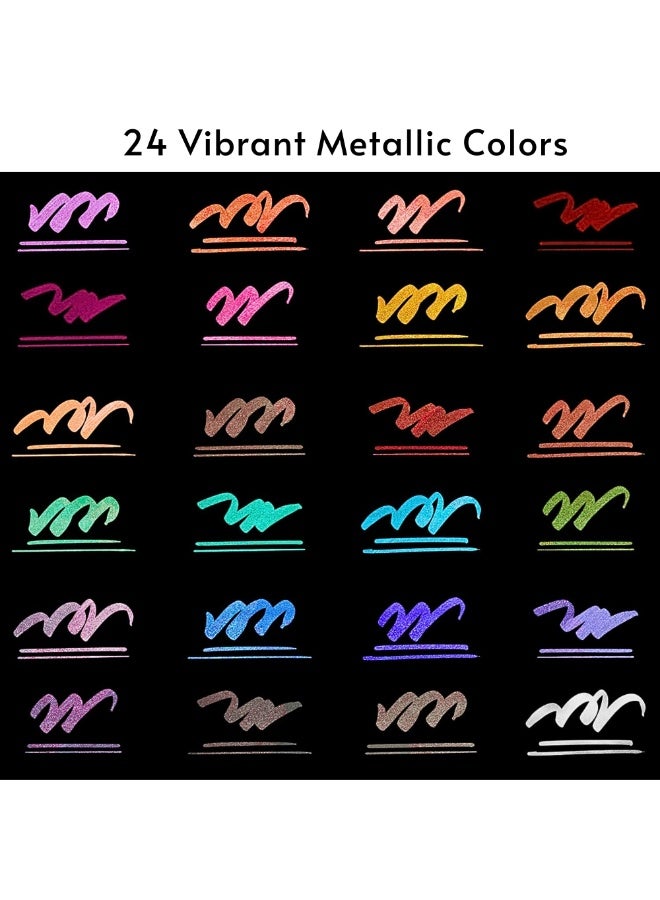 VIO 24 Colors Glitter Markers Metallic Acrylic Paint Pens Brush Tip for Rock Painting Black Paper Wood Canvas Stone Glass Ceramic DIY Crafts Scrapbooking Card Making Photo Album School Office Art Supplies Gift Set for Kids Adults Artists Beginners - Image 5