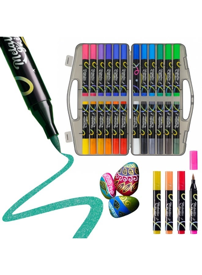 VIO 24 Colors Glitter Markers Metallic Acrylic Paint Pens Brush Tip for Rock Painting Black Paper Wood Canvas Stone Glass Ceramic DIY Crafts Scrapbooking Card Making Photo Album School Office Art Supplies Gift Set for Kids Adults Artists Beginners - Image 2