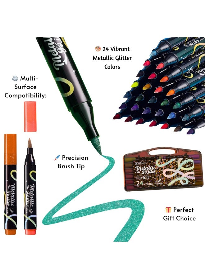 VIO 24 Colors Glitter Markers Metallic Acrylic Paint Pens Brush Tip for Rock Painting Black Paper Wood Canvas Stone Glass Ceramic DIY Crafts Scrapbooking Card Making Photo Album School Office Art Supplies Gift Set for Kids Adults Artists Beginners - Image 4