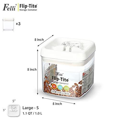 Felli Flip Tite Food Storage Container 5" LARGE Size Airtight Lid Lock Top, Stackable Kitchen Canister for Space Saving, Pantry Fridge Cupboard Organizer, Spice Seasoning Pet Treats Snack (1.1 qt) - Image 4