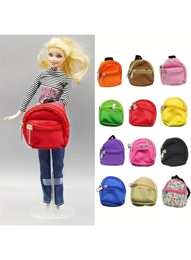 Assorted Color Mini Doll Backpacks Adjustable Straps Durable Fabric Multiple Compartments Zipper Closure Dollhouse Decor - Image 1