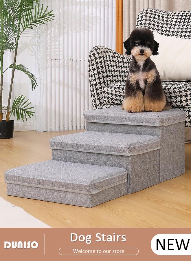 DUNISO 3-Steps Dog Stairs with Storage,Dog Steps for High Beds Sofa, Foldable Pet Stairs for Small Medium or Large Dogs, Pet Stairs to Bed for Old Dog Cats, Dog Steps for Couch, Cat Dog Ramp - Image 1