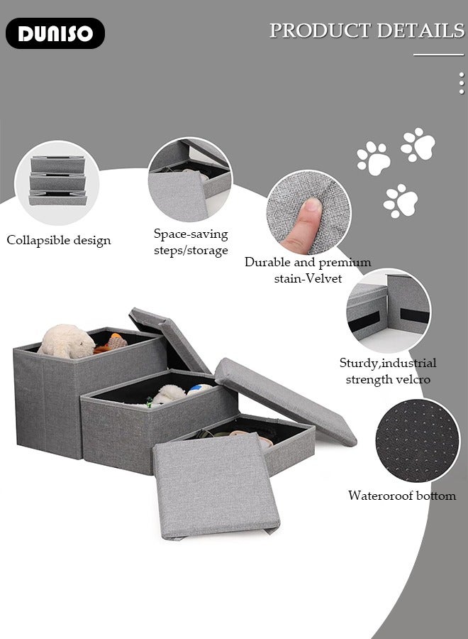 DUNISO 3-Steps Dog Stairs with Storage,Dog Steps for High Beds Sofa, Foldable Pet Stairs for Small Medium or Large Dogs, Pet Stairs to Bed for Old Dog Cats, Dog Steps for Couch, Cat Dog Ramp - Image 5