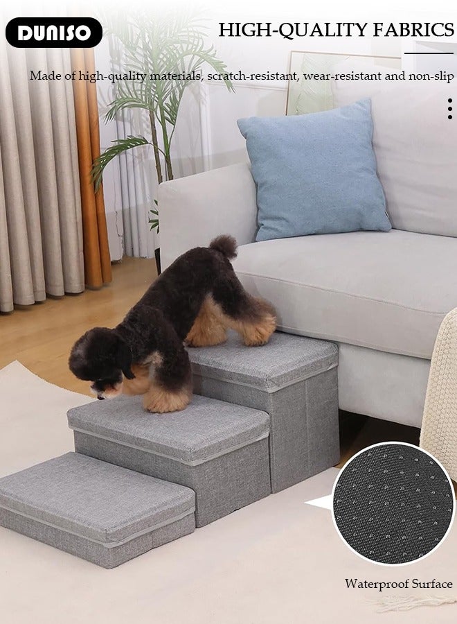 DUNISO 3-Steps Dog Stairs with Storage,Dog Steps for High Beds Sofa, Foldable Pet Stairs for Small Medium or Large Dogs, Pet Stairs to Bed for Old Dog Cats, Dog Steps for Couch, Cat Dog Ramp - Image 2