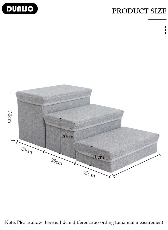 DUNISO 3-Steps Dog Stairs with Storage,Dog Steps for High Beds Sofa, Foldable Pet Stairs for Small Medium or Large Dogs, Pet Stairs to Bed for Old Dog Cats, Dog Steps for Couch, Cat Dog Ramp - Image 4