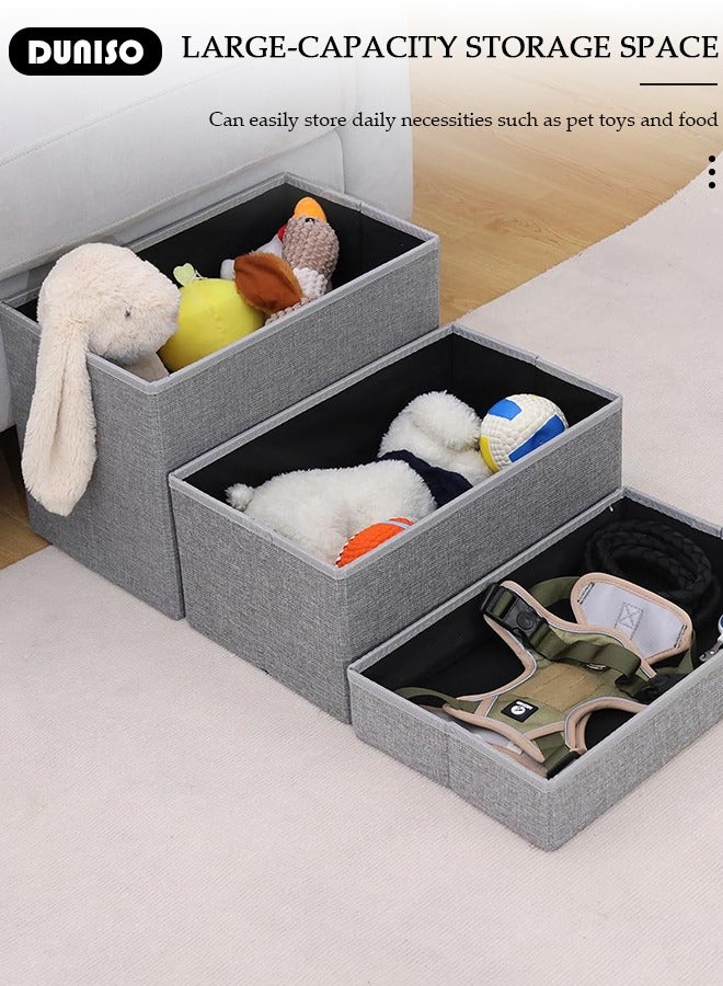 DUNISO 3-Steps Dog Stairs with Storage,Dog Steps for High Beds Sofa, Foldable Pet Stairs for Small Medium or Large Dogs, Pet Stairs to Bed for Old Dog Cats, Dog Steps for Couch, Cat Dog Ramp - Image 3