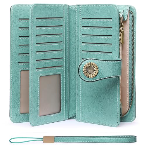 SENDEFN Wallets for Women Leather Credit Card Holder with RFID Blocking Large Capacity Wristlet - Image 1